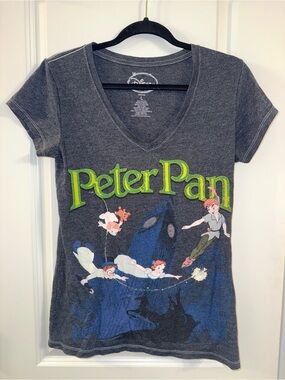 Disney Peter Pan V-Neck Tee - Charcoal with Lime-Green Logo (L)